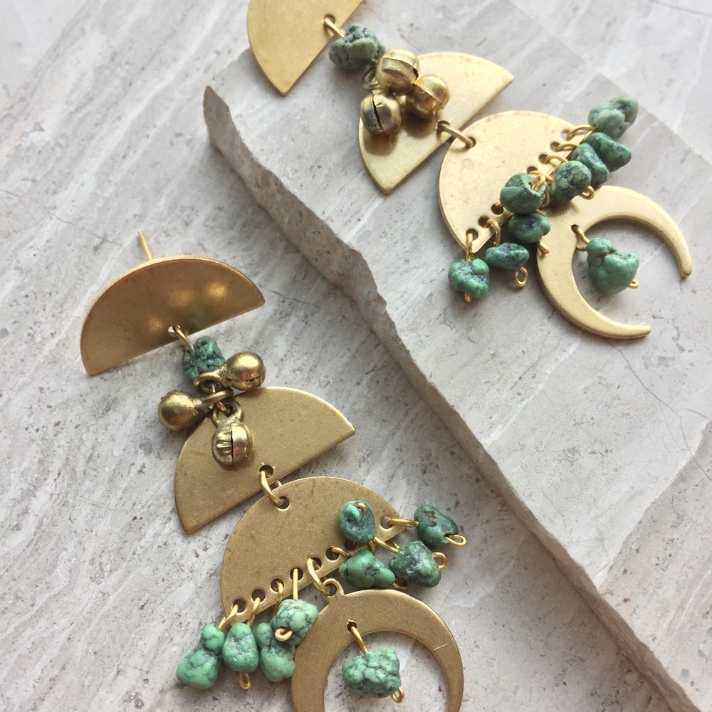 Ancient Egypt Turquoise and Brass Post Earrings